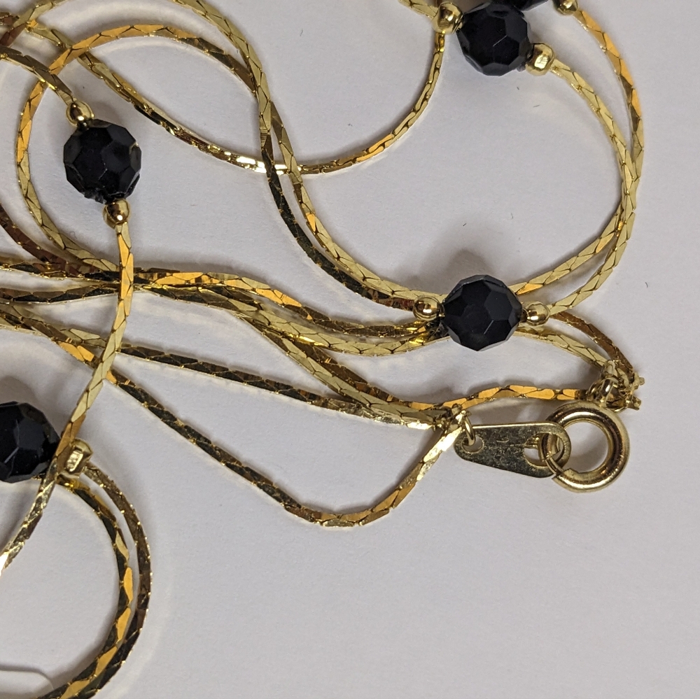 Triple Layer Faceted Black Bead Gold Necklace — Elegant Multi-Strand Design - Picture 5 of 5